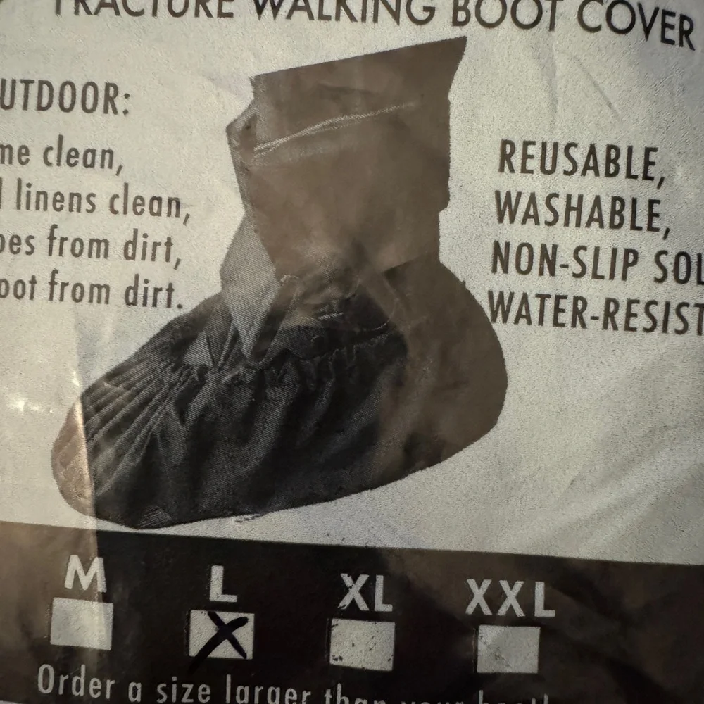NIP Sz L LG Black ORTHO SHOE BOOT Fracture WATER RESIST Non Slip REUSABLE NEW